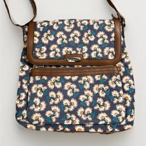 Relic by Fossil Floral Print Crossbody Bag Blue Yellow Tan